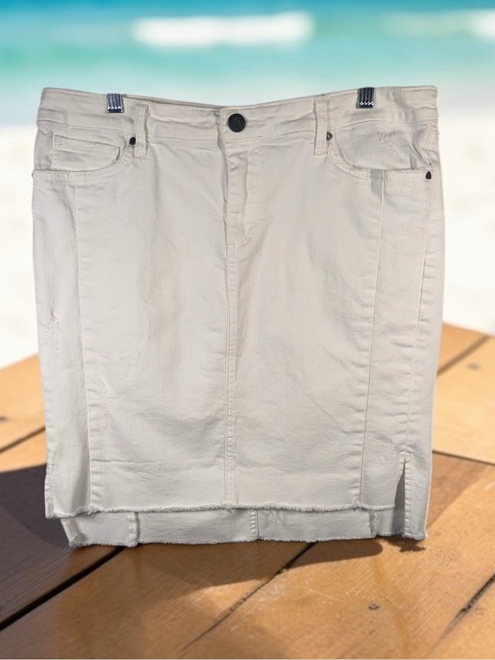 Kut from the Kloth White Denim Midi Skirt